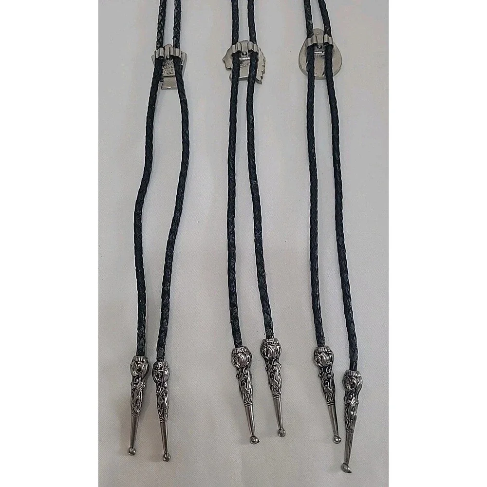 VTG Lot Of 3 Southwestern SSI Native American Bolo Tie w/Turquoise & Coral USA